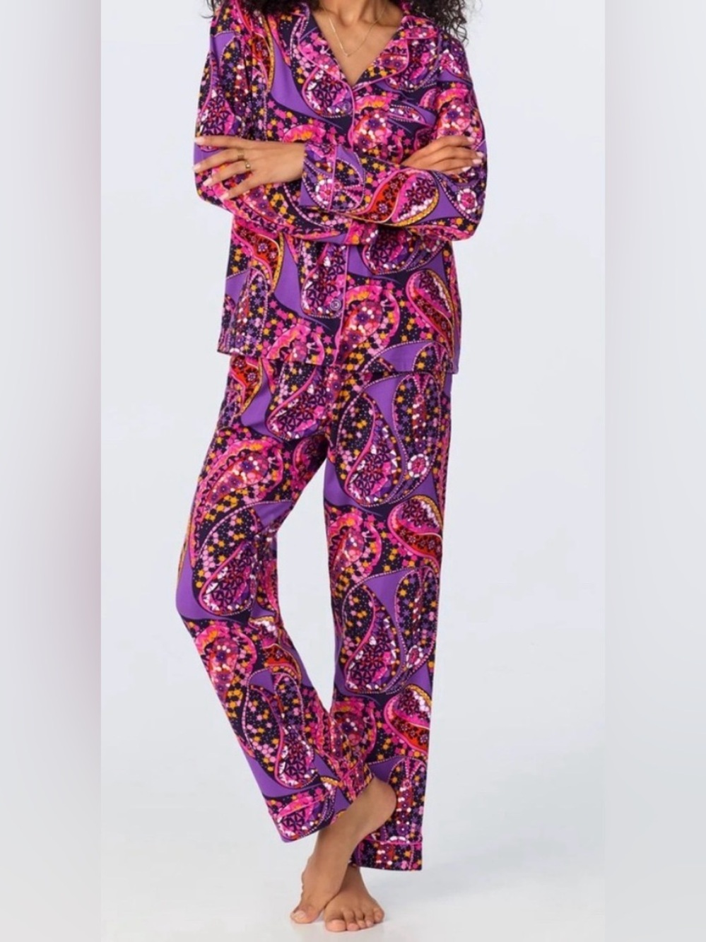 BedHead PJs x Trina Turk Tangled Paisley Pajama Set Purple Cotton M